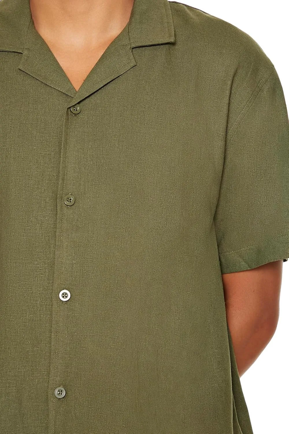 Forever 21 Men's Linen-Blend Cuban-Collar Shirt