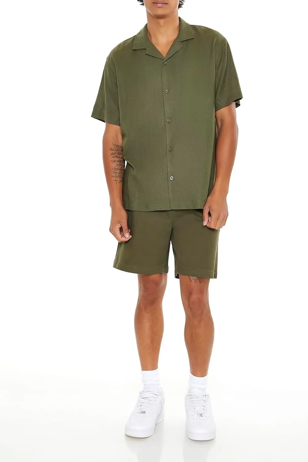 Forever 21 Men's Linen-Blend Cuban-Collar Shirt