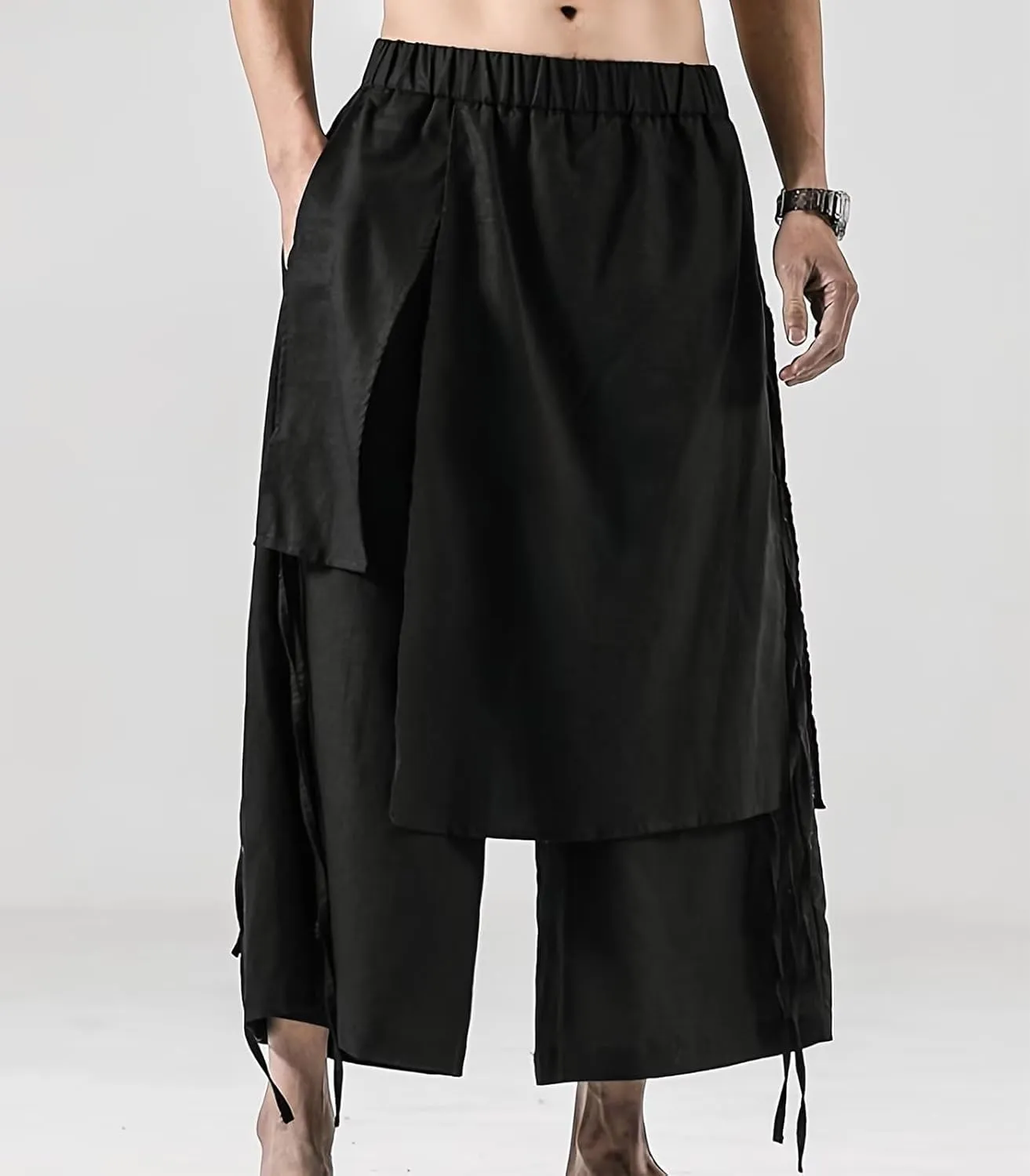 FTIMILD Men's Casual Japanese Wide Leg Harem Pants Baggy Elastic Waist Skirt Pants Leightweight Breathable Pnats