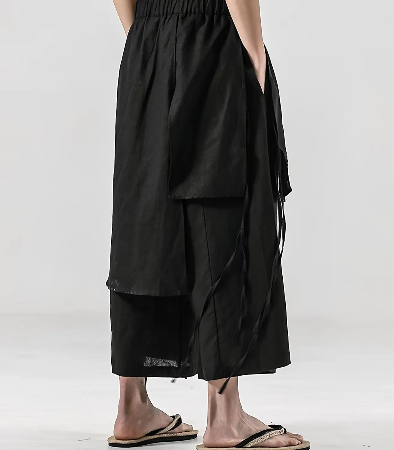 FTIMILD Men's Casual Japanese Wide Leg Harem Pants Baggy Elastic Waist Skirt Pants Leightweight Breathable Pnats