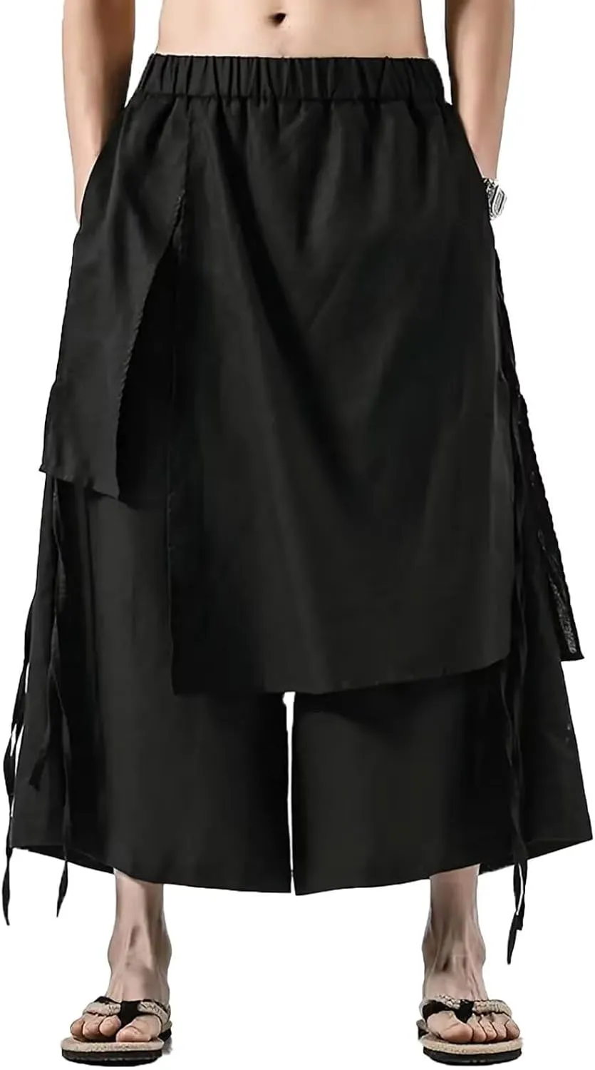 FTIMILD Men's Casual Japanese Wide Leg Harem Pants Baggy Elastic Waist Skirt Pants Leightweight Breathable Pnats