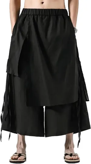 FTIMILD Men's Casual Japanese Wide Leg Harem Pants Baggy Elastic Waist Skirt Pants Leightweight Breathable Pnats