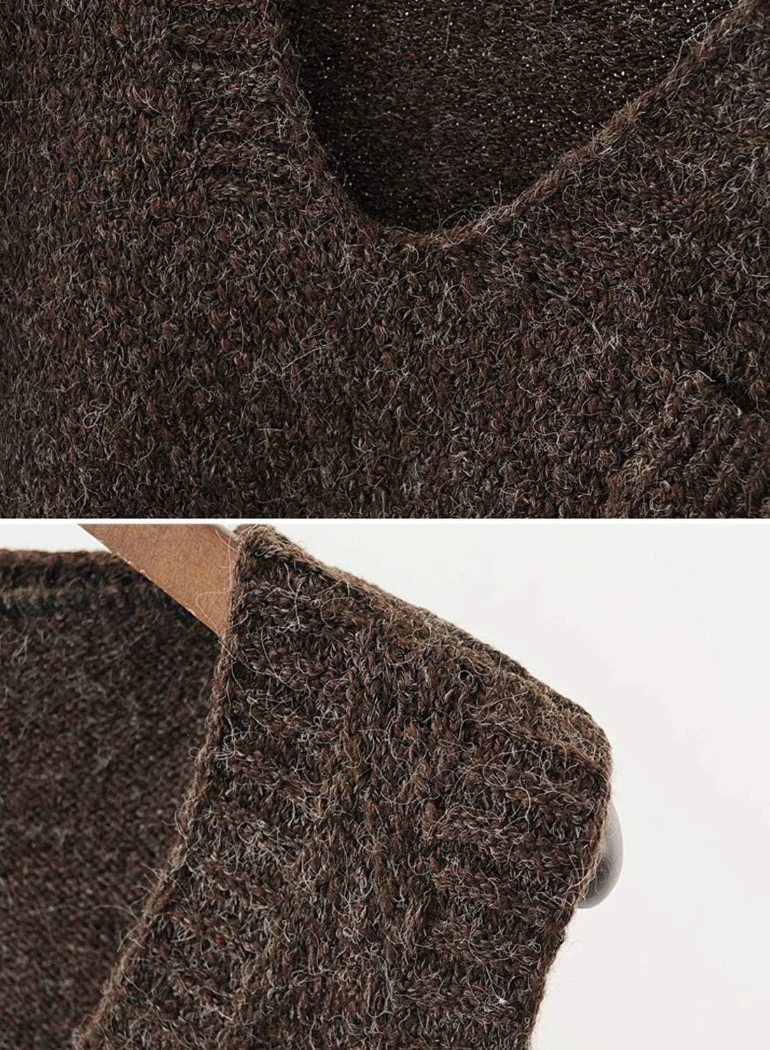 futurino Women's Boxy Solid Color Low V Neck Marled Knitted Sweater Vest Tops
