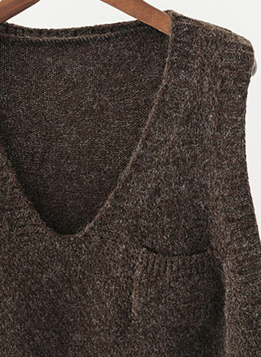 futurino Women's Boxy Solid Color Low V Neck Marled Knitted Sweater Vest Tops