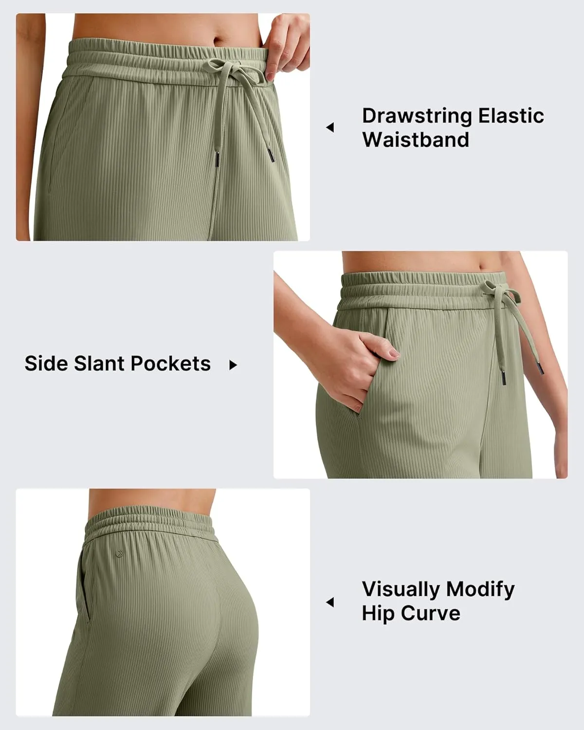 G4Free Ribbed Wide Leg Yoga Pants for Women Drawstring Elastic Waist Loose Casual Capris with Pockets