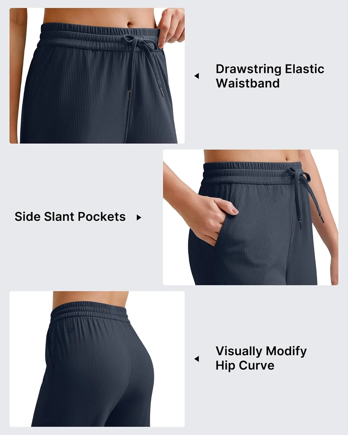 G4Free Ribbed Wide Leg Yoga Pants for Women Drawstring Elastic Waist Loose Casual Capris with Pockets