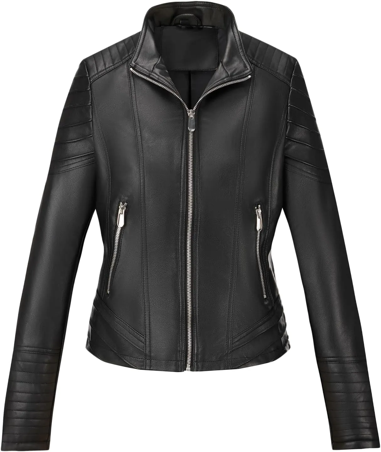 Geschallino Women's Faux Leather Jacket Plus Size Motorcycle Biker Clothes Outfits Short Fashion PU Coat (1X-5X)