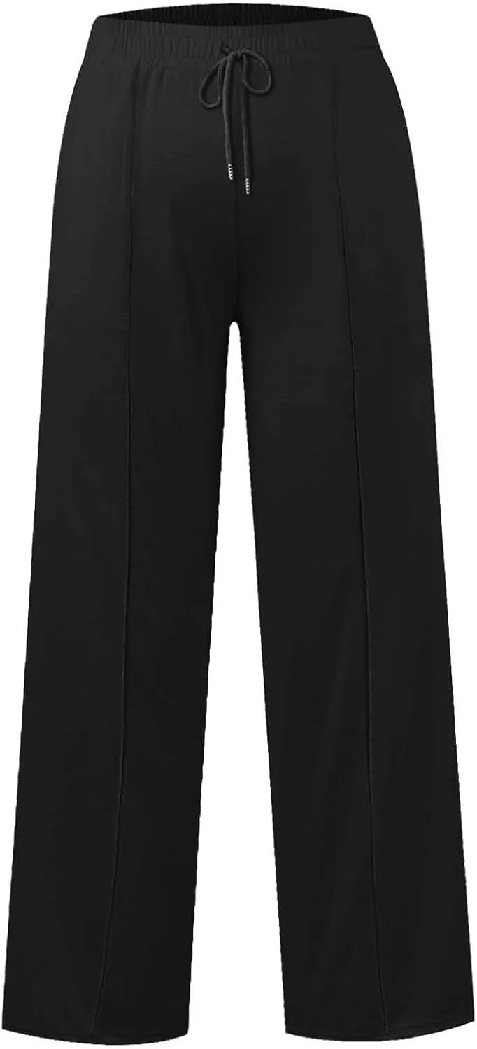 Girls' Wide Leg Sweatpants High Elastic Waist Pants rawstring Casual Straight Leg Jogger Swearpants with Pocket