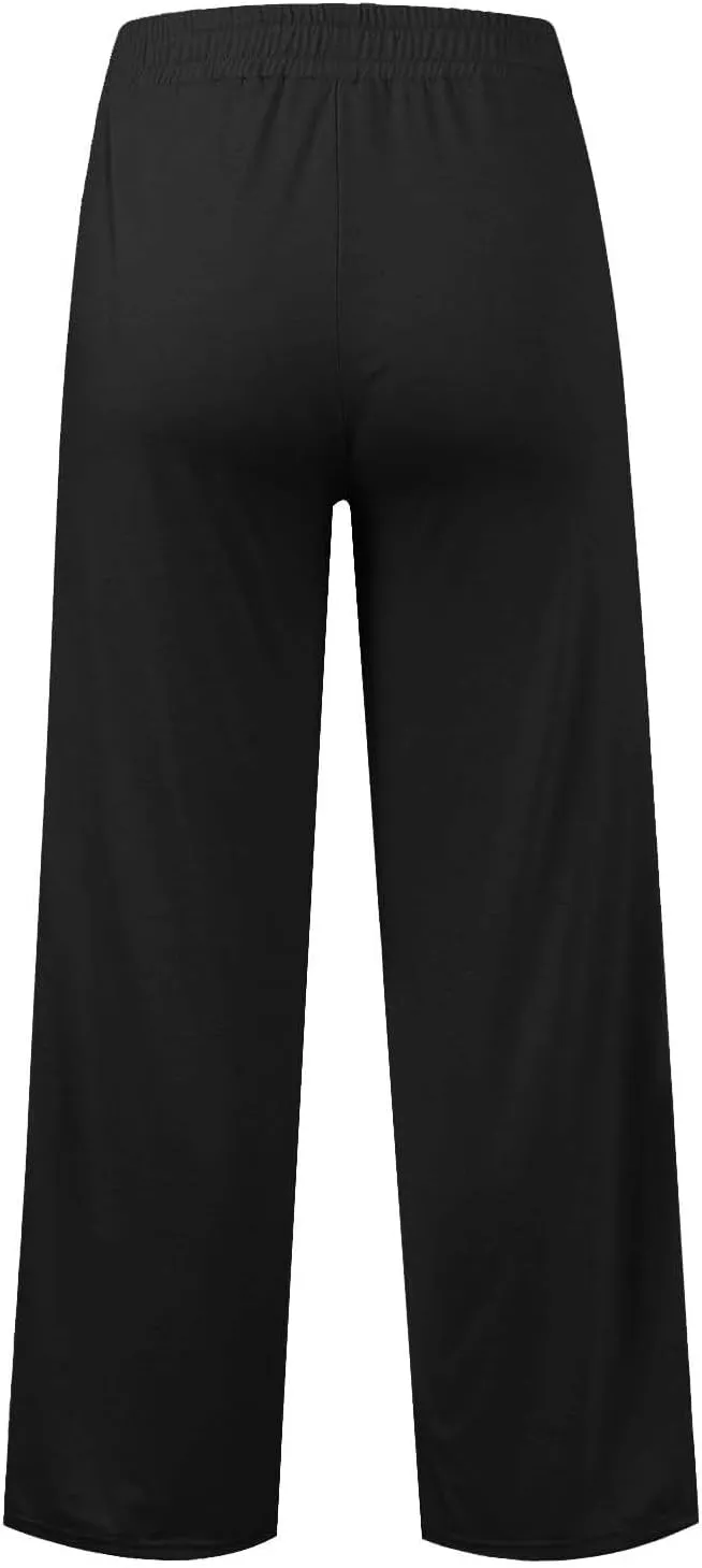 Girls' Wide Leg Sweatpants High Elastic Waist Pants rawstring Casual Straight Leg Jogger Swearpants with Pocket
