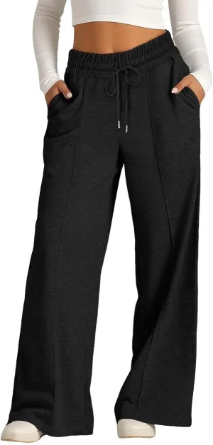Girls' Wide Leg Sweatpants High Elastic Waist Pants rawstring Casual Straight Leg Jogger Swearpants with Pocket