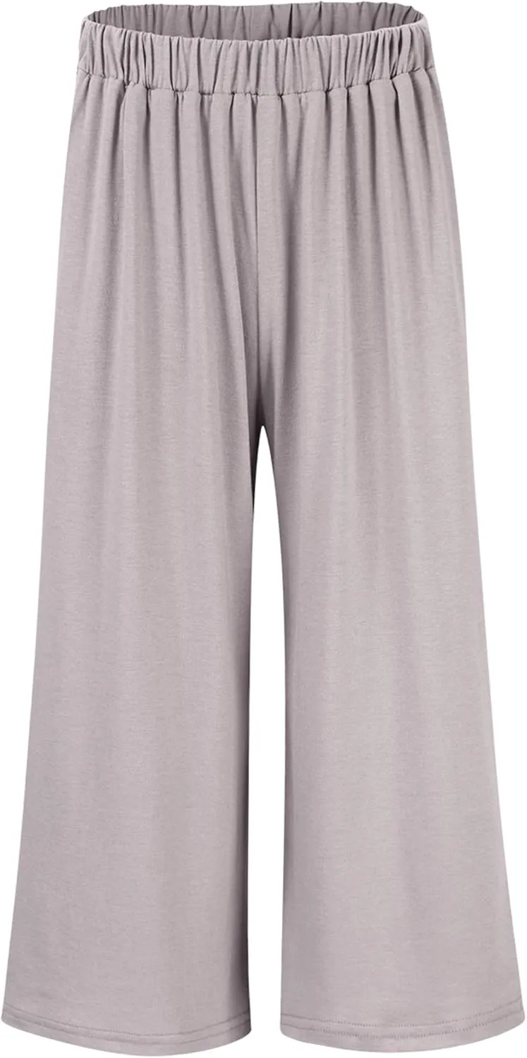 GlorySunshine Women's Elastic Waist Solid Palazzo Casual Wide Leg Pants with Pockets