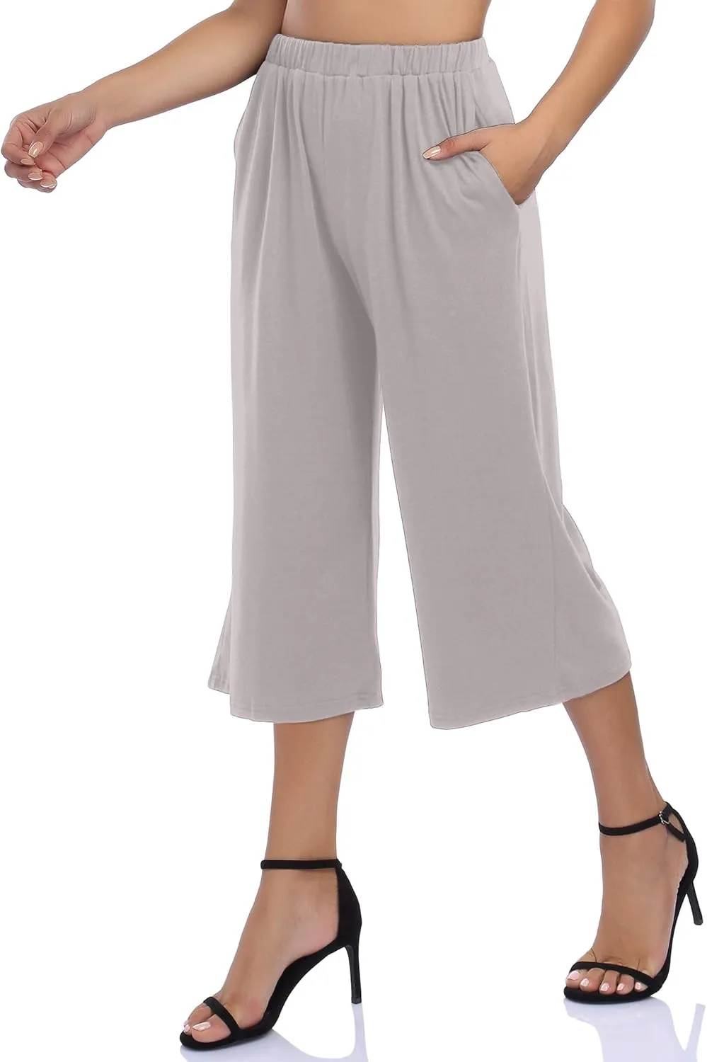 GlorySunshine Women's Elastic Waist Solid Palazzo Casual Wide Leg Pants with Pockets