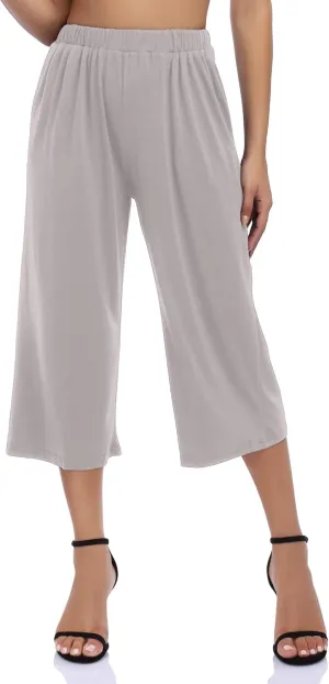 GlorySunshine Women's Elastic Waist Solid Palazzo Casual Wide Leg Pants with Pockets