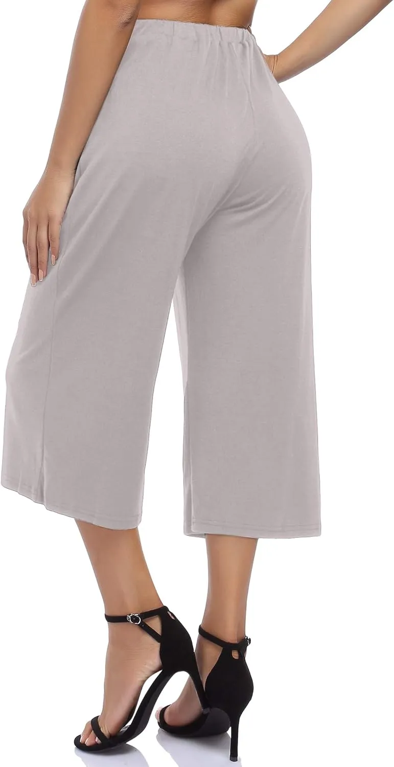 GlorySunshine Women's Elastic Waist Solid Palazzo Casual Wide Leg Pants with Pockets