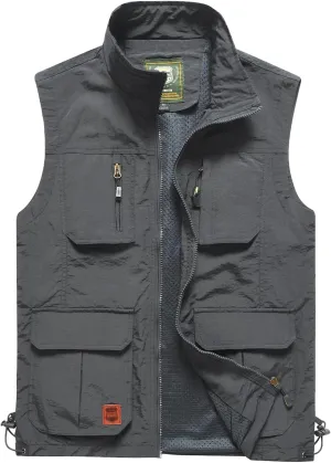 Gnveub Mens Fishing Vest Outdoor Work Quick-Dry Hunting Zip Reversible Travel Vest Jacket with Multi Pockets