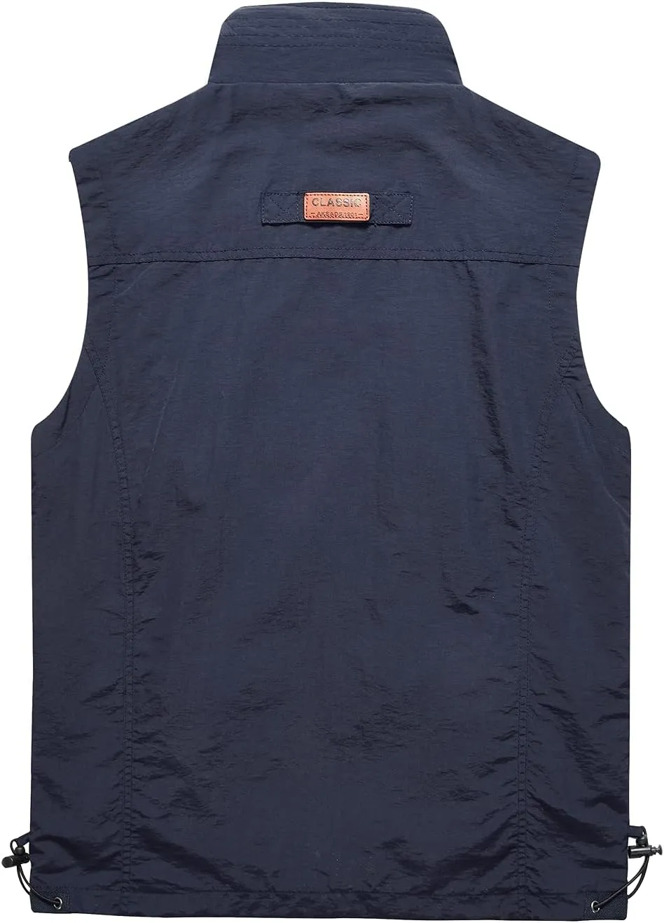 Gnveub Mens Fishing Vest Outdoor Work Quick-Dry Hunting Zip Reversible Travel Vest Jacket with Multi Pockets