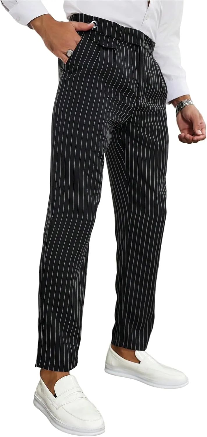 GORGLITTER Men's Striped Dress Pants Slim Fit Business Work Suit Long Trousers