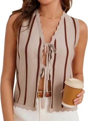 GRACE KARIN Vest Tops for Women Striped Sweater Vest 2025 Summer Y2k Cropped Button Up V Neck Sleeveless Tank Top