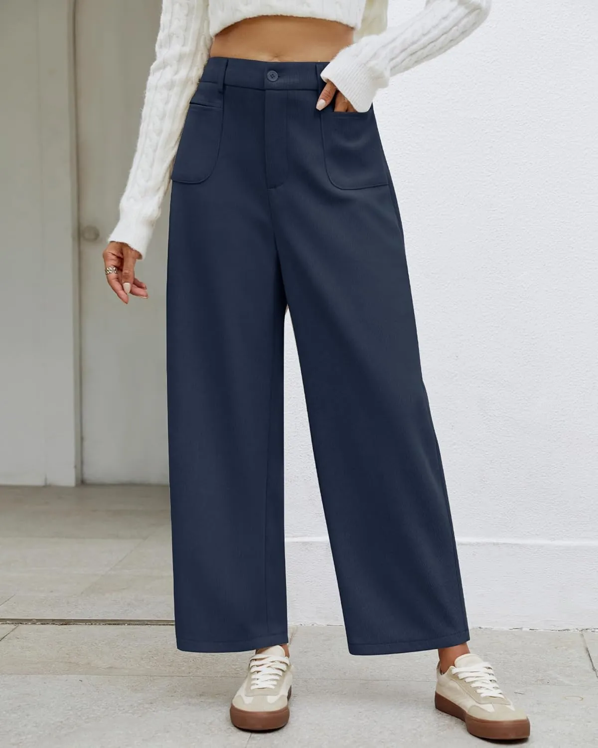 GRAPENT Barrel Pants for Women High Waisted Corduroy Elastic Waist Trendy Loose Casual Fall Trousers Pants with Pockets