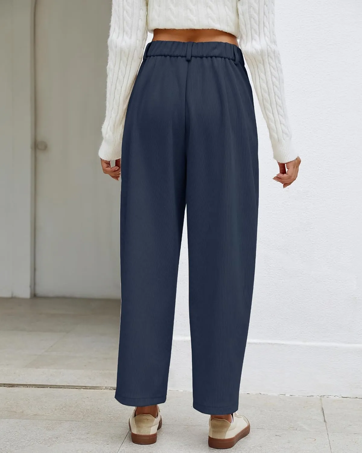 GRAPENT Barrel Pants for Women High Waisted Corduroy Elastic Waist Trendy Loose Casual Fall Trousers Pants with Pockets
