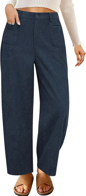 GRAPENT Barrel Pants for Women High Waisted Corduroy Elastic Waist Trendy Loose Casual Fall Trousers Pants with Pockets