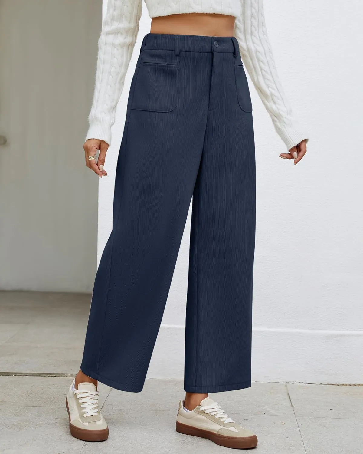 GRAPENT Barrel Pants for Women High Waisted Corduroy Elastic Waist Trendy Loose Casual Fall Trousers Pants with Pockets