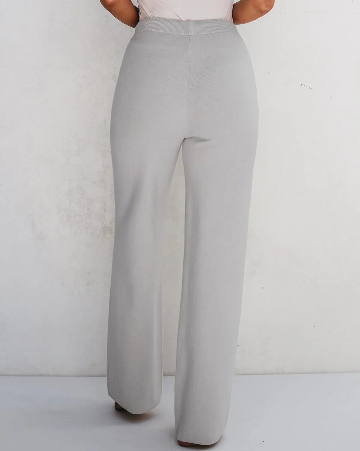 GRAPENT Women's Ribbed Knit Flowy Winter Pants Elastic Waist Tie Front Wide Leg Sweater Pants