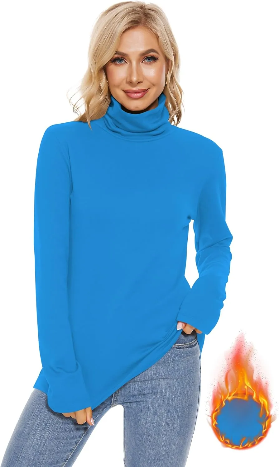 H HIAMIGOS Womens Turtleneck Long Sleeve Top Fleece Lined Sweatshirt Lightweight Ultra Soft Base Layer