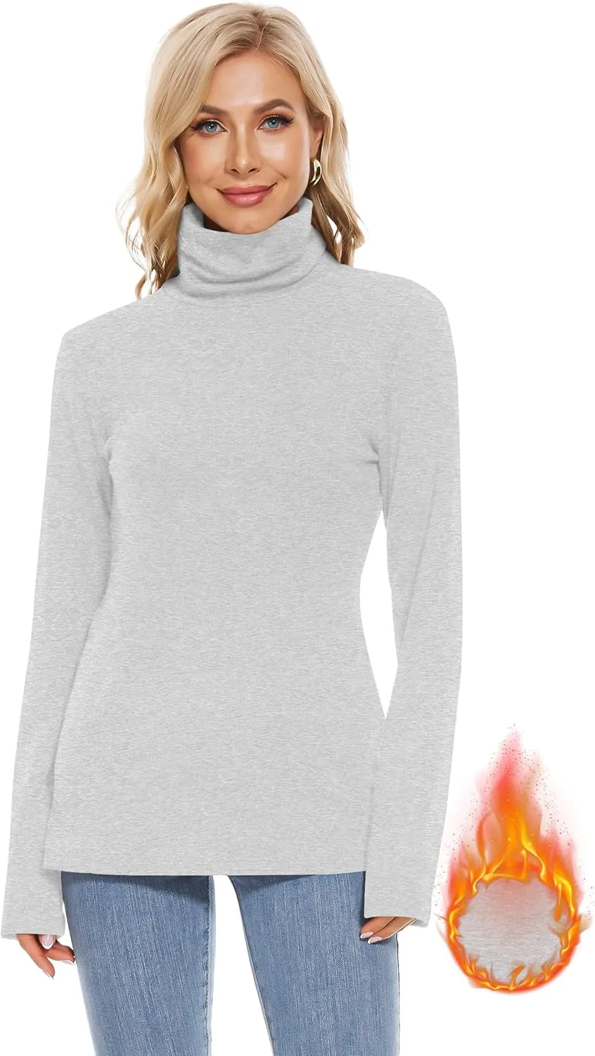 H HIAMIGOS Womens Turtleneck Long Sleeve Top Fleece Lined Sweatshirt Lightweight Ultra Soft Base Layer