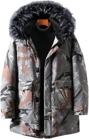 Haitpant Plus Size Winter Men Imitation Fur Fleece Liner Parkas Thick Cotton Padded Jacket Hooded Windproof Coat