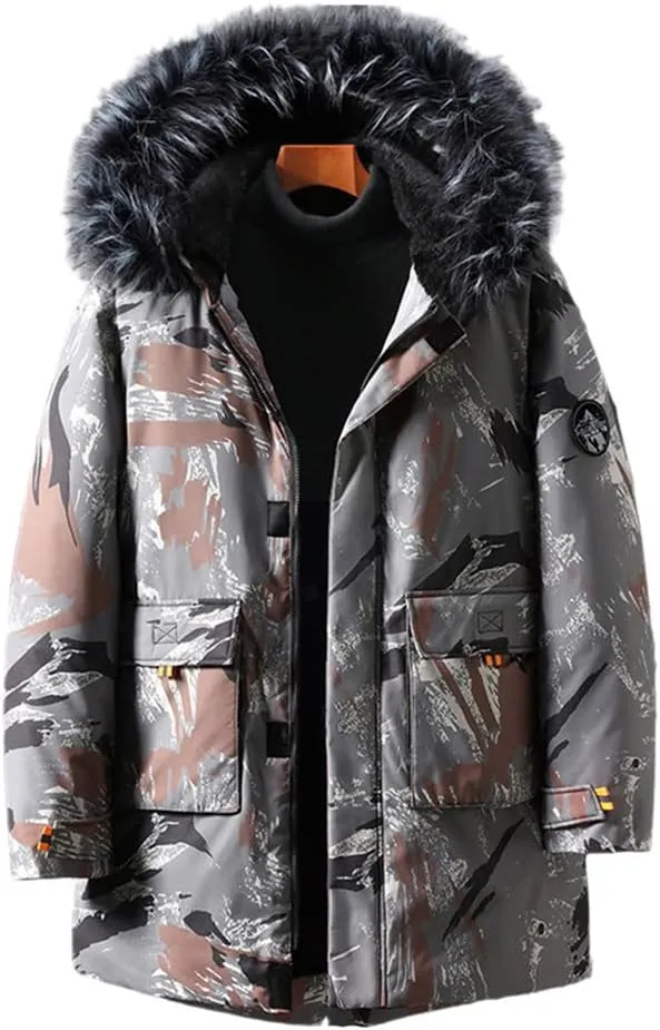 Haitpant Plus Size Winter Men Imitation Fur Fleece Liner Parkas Thick Cotton Padded Jacket Hooded Windproof Coat
