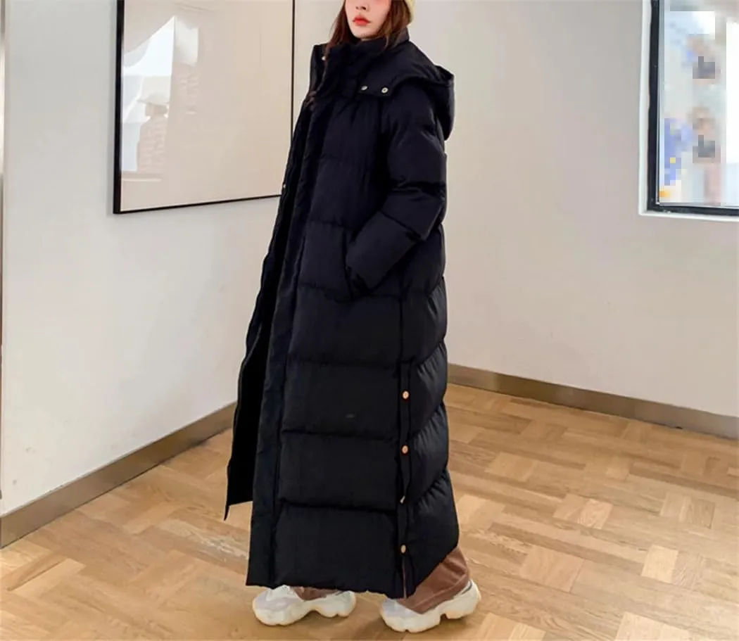 Haitpant Women X-Long Hoodie Down Coat Cotton Padded Korean Ankle Length Thicken Warm Hooded Overcoat Snowwear