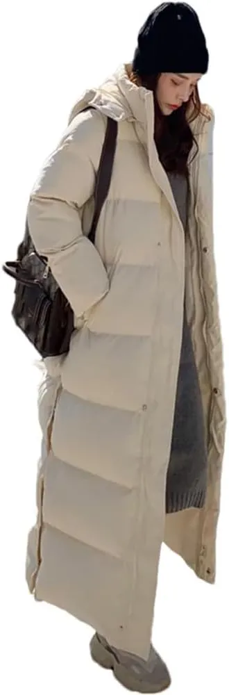 Haitpant Women X-Long Hoodie Down Coat Cotton Padded Korean Ankle Length Thicken Warm Hooded Overcoat Snowwear