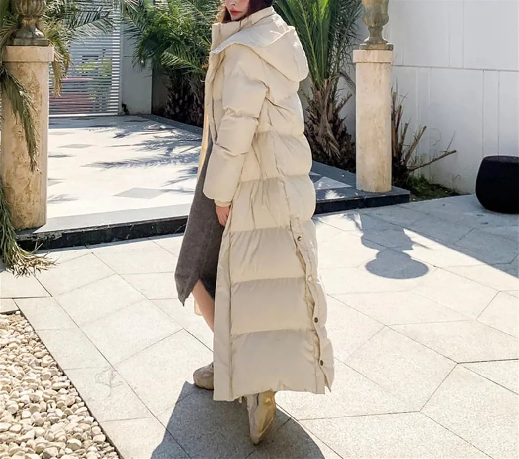 Haitpant Women X-Long Hoodie Down Coat Cotton Padded Korean Ankle Length Thicken Warm Hooded Overcoat Snowwear