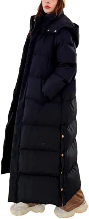 Haitpant Women X-Long Hoodie Down Coat Cotton Padded Korean Ankle Length Thicken Warm Hooded Overcoat Snowwear