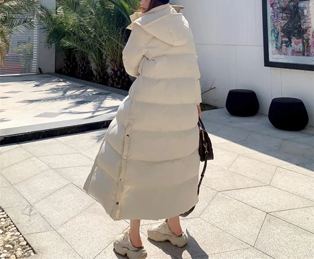 Haitpant Women X-Long Hoodie Down Coat Cotton Padded Korean Ankle Length Thicken Warm Hooded Overcoat Snowwear