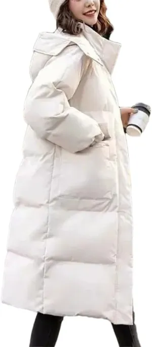Haitpant Women's Down Cotton Jacket Winter Korean Loose Cotton-Padded Coat Casual Long Overcoat Thick Warm Hooded Parka