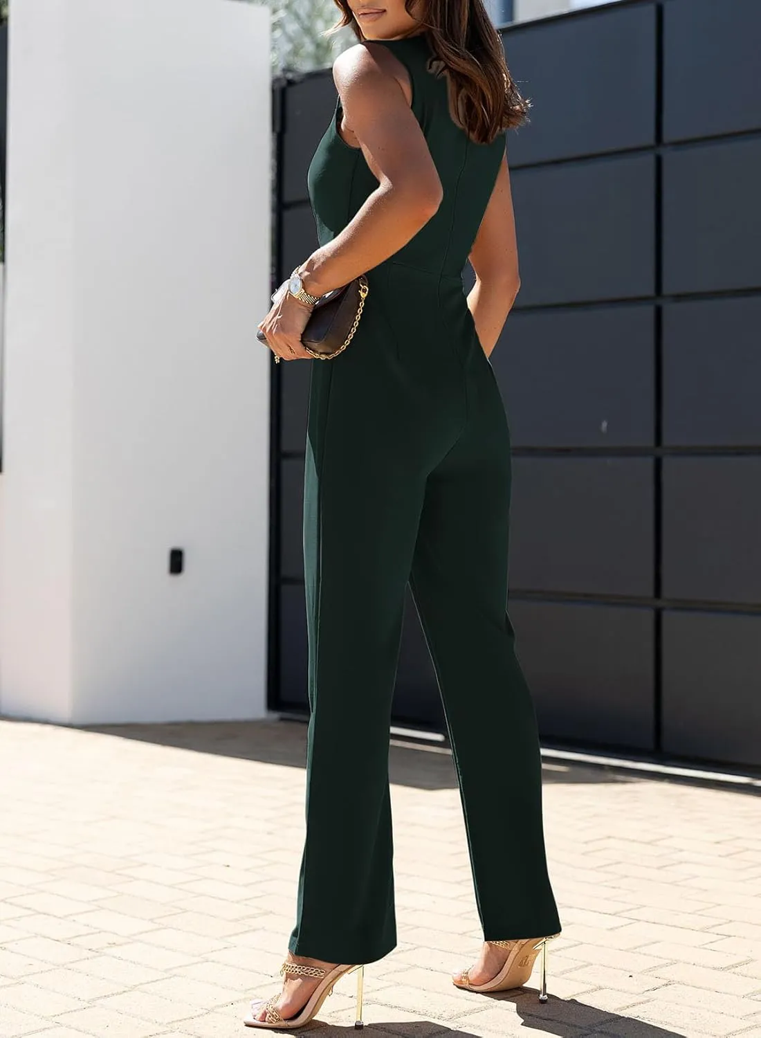 Happy Sailed Womens Square Neck Jumpsuit Summer Sleeveless Wide Leg Pants Rompers Dressy Jumpers Business Casual Outfits