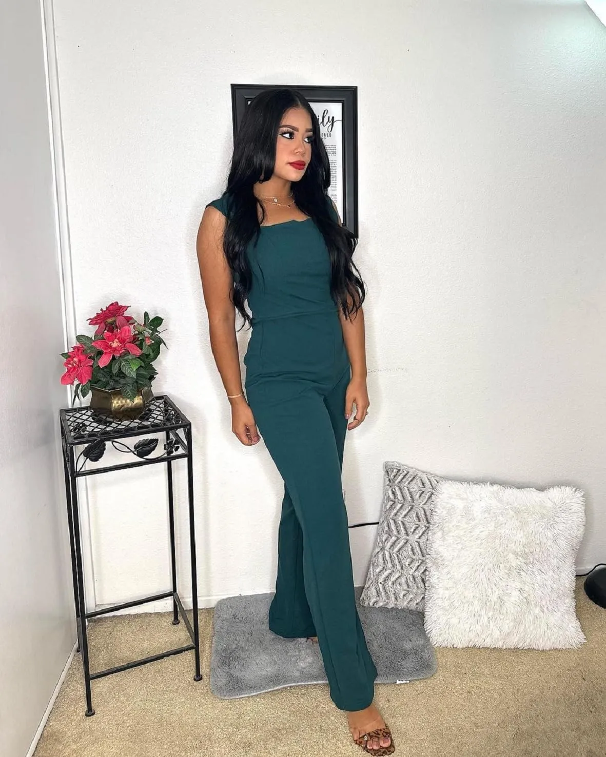 Happy Sailed Womens Square Neck Jumpsuit Summer Sleeveless Wide Leg Pants Rompers Dressy Jumpers Business Casual Outfits