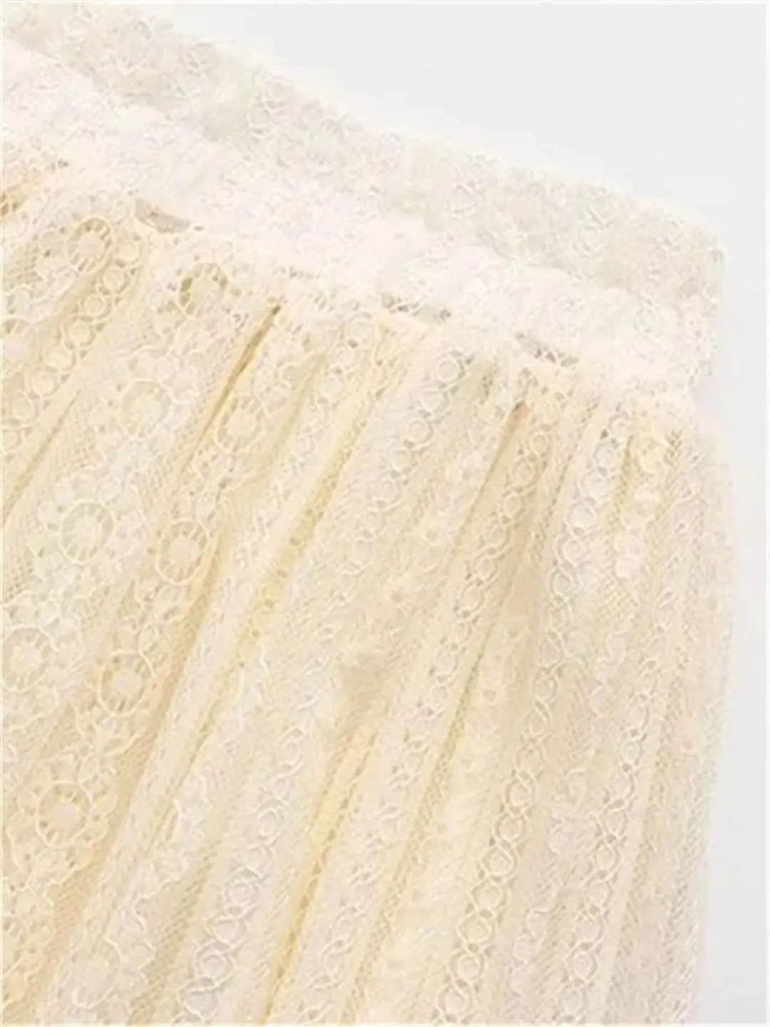 Hdhdeueh Women's Elastic Waist Lace Mesh Skirt Double Umbrella A-Line Opaque Solid Color Midi Skirts
