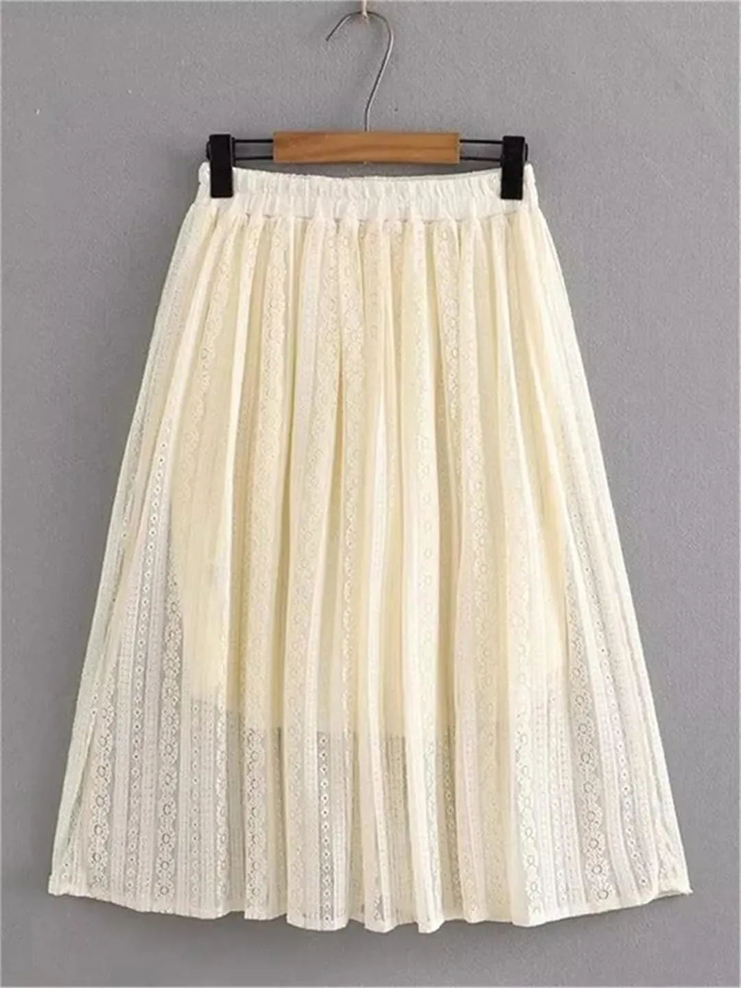 Hdhdeueh Women's Elastic Waist Lace Mesh Skirt Double Umbrella A-Line Opaque Solid Color Midi Skirts