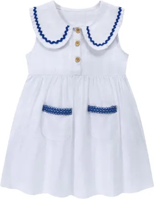HILEELANG Little Girls Peter Pan Collar Dress Easter Spring Summer Cotton Sleeveless Sundress