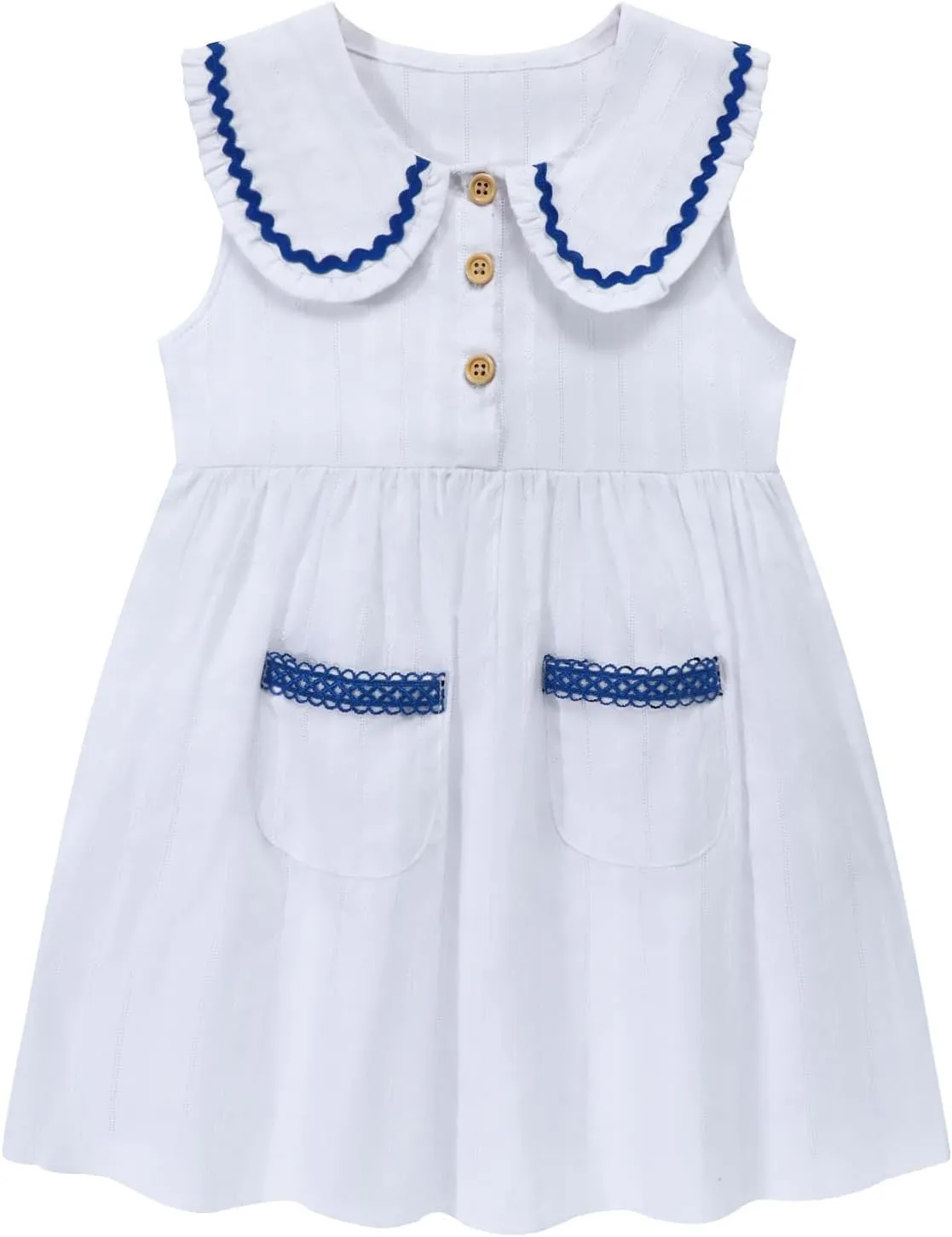 HILEELANG Little Girls Peter Pan Collar Dress Easter Spring Summer Cotton Sleeveless Sundress