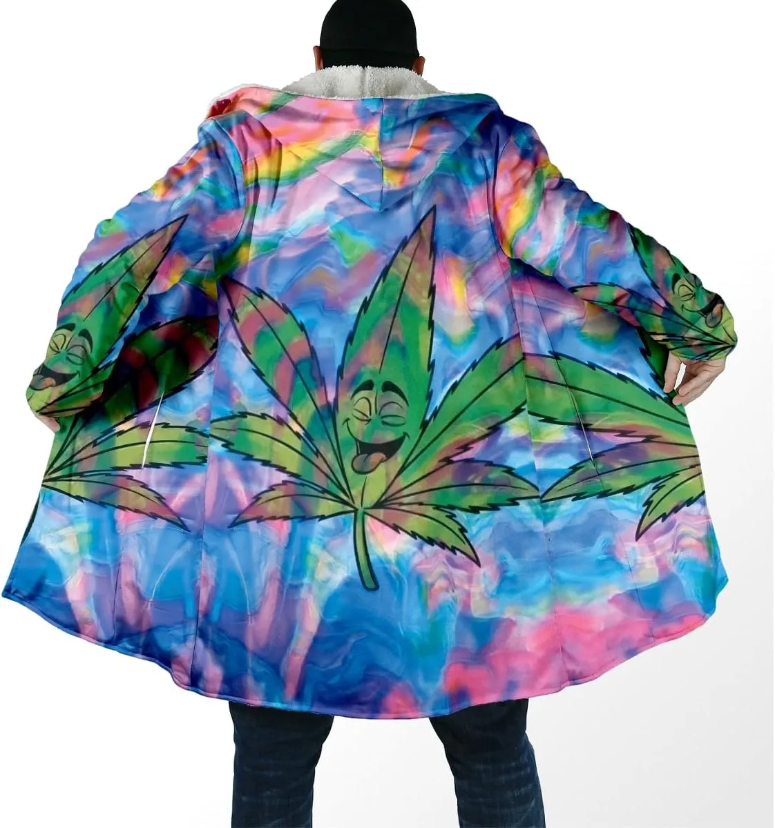 Hippie Psychedelic Colorful Trippy 3D Print Dream Cloak Thick Warm Hooded Men Overcoat Windproof Fleece Jacket