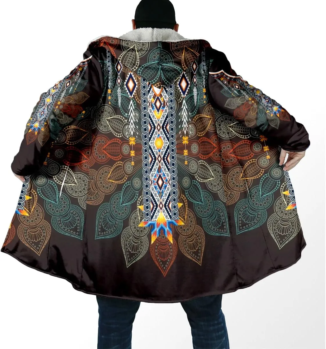 Hippie Psychedelic Colorful Trippy 3D Print Dream Cloak Thick Warm Hooded Men Overcoat Windproof Fleece Jacket