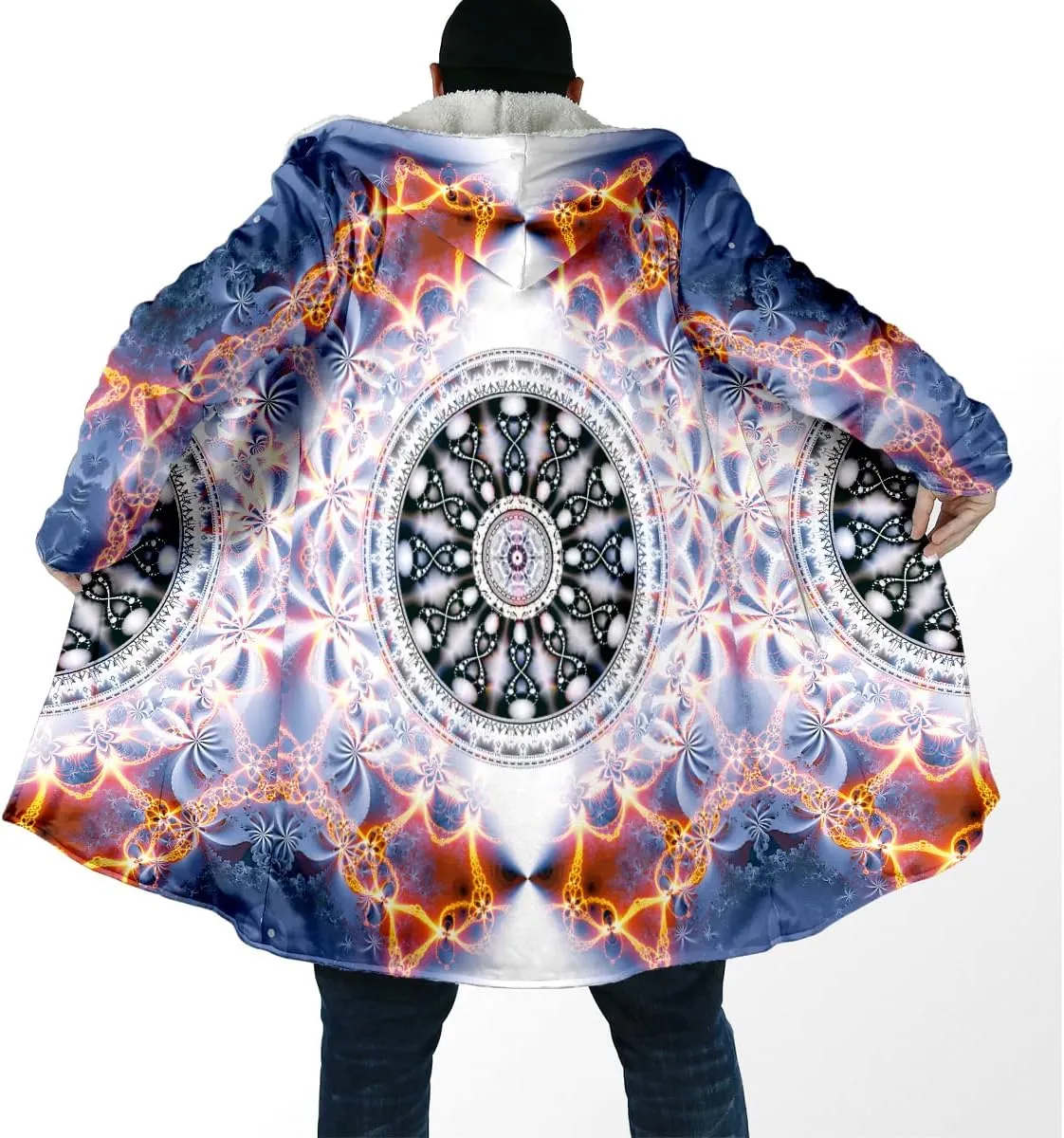 Hippie Psychedelic Colorful Trippy 3D Print Dream Cloak Thick Warm Hooded Men Overcoat Windproof Fleece Jacket