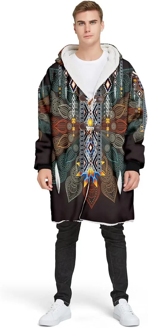 Hippie Psychedelic Colorful Trippy 3D Print Dream Cloak Thick Warm Hooded Men Overcoat Windproof Fleece Jacket