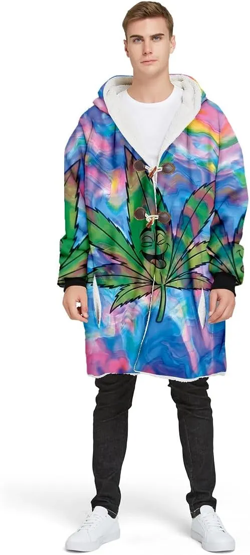 Hippie Psychedelic Colorful Trippy 3D Print Dream Cloak Thick Warm Hooded Men Overcoat Windproof Fleece Jacket