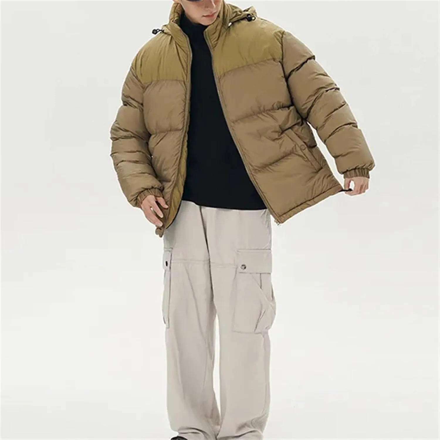 Hooded Jacket Men Winter Patchwork Windproof Coat Parkas Thick Warm Plus Size Cotton-Padded Windbreaker