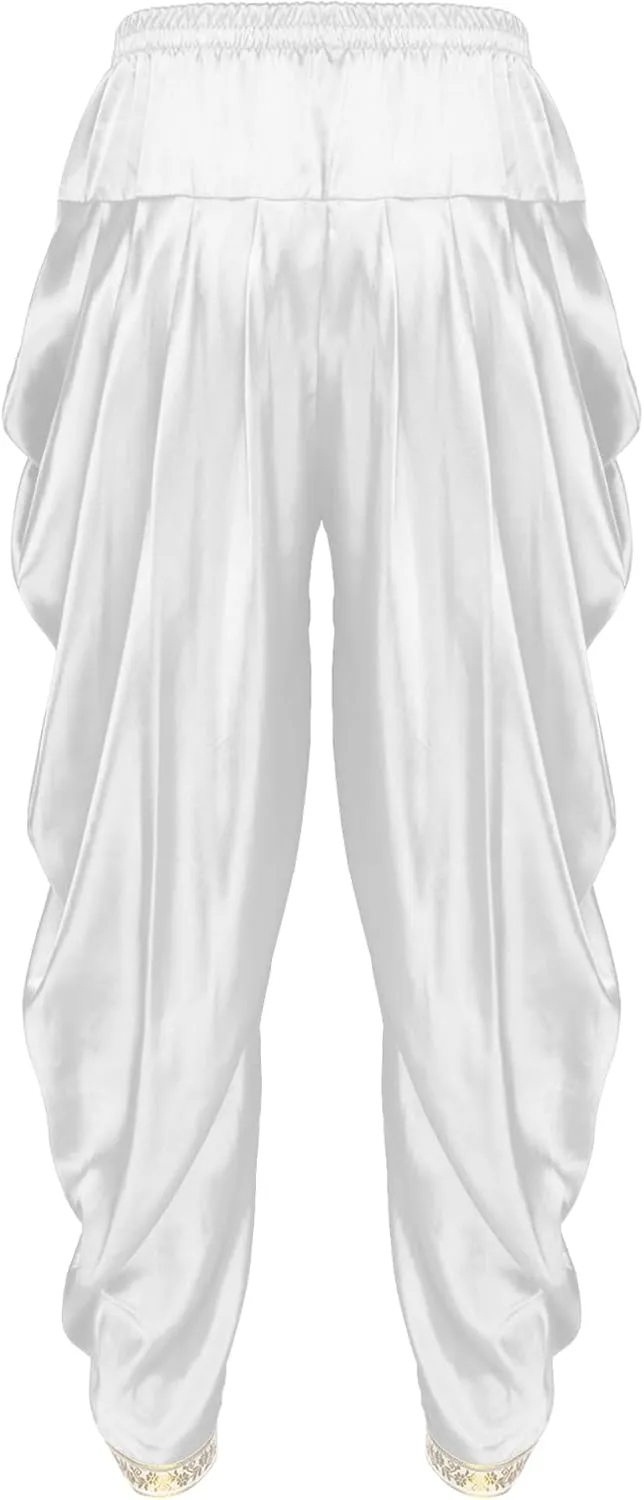iiniim Mens Solid Color Elastic Waist Dhoti Pants Palazzo Trousers Loose Fit Belly Dance Harem Pants